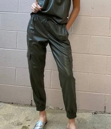 MILENA: Faux Leather Cargo Pants