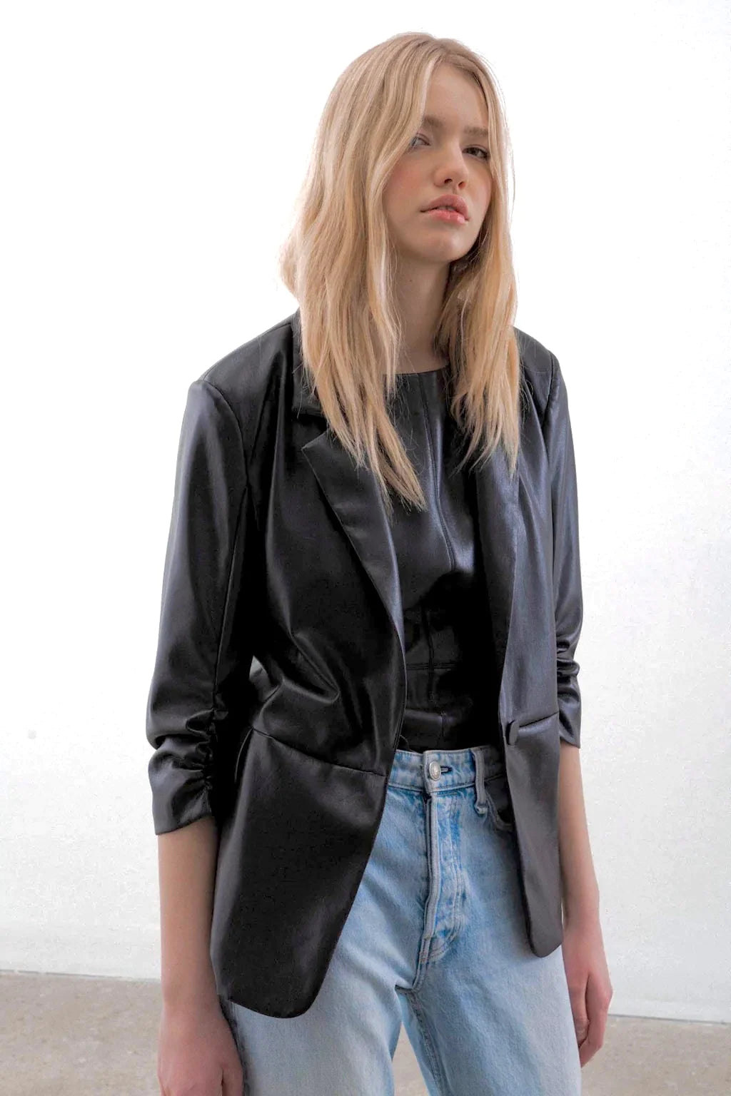 NADIA: Faux Leather Blazer