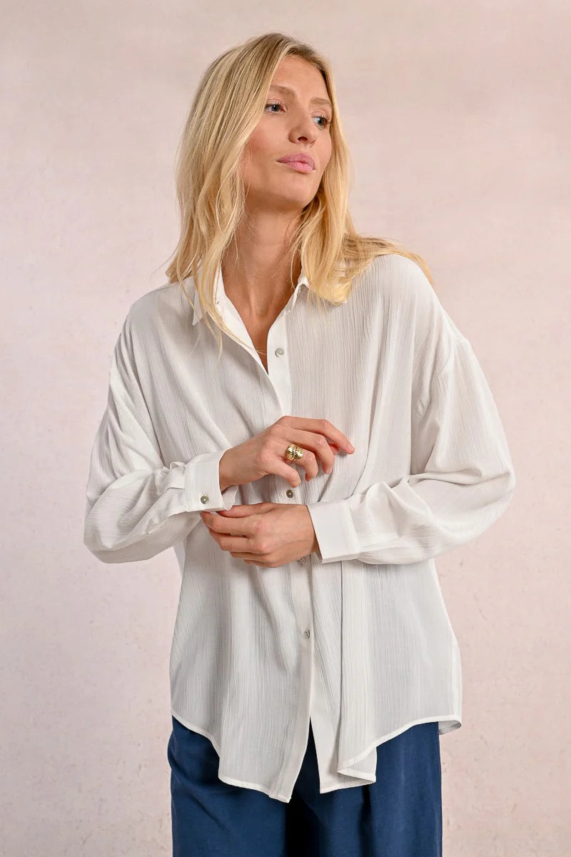 white flowy dress shirt Vestido Maxi Eleanor Shirt - Blanco