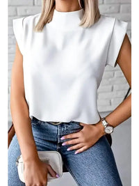 Sleeve Cap Loose Fit Solid Blouse Top