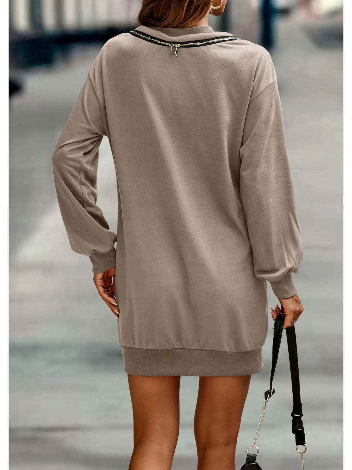 Cold Shoulder Zipper Long Sleeve Sweater Dress