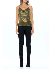 Lurex Metallic Cowl Neck Tank Top