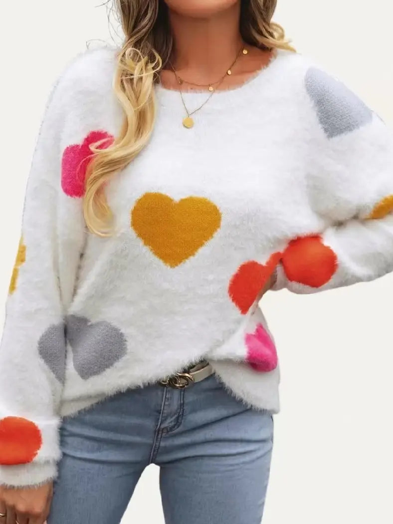 Sweet Valentine Heart Pattern Knit Sweater
