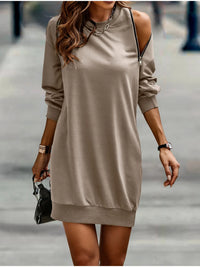 Cold Shoulder Zipper Long Sleeve Sweater Dress