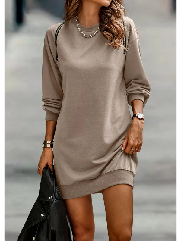 Cold Shoulder Zipper Long Sleeve Sweater Dress