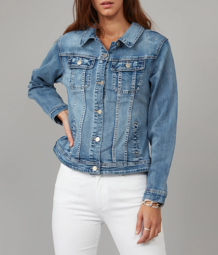 GABRIELLA: Light Blue Distressed Classic Demin Jacket