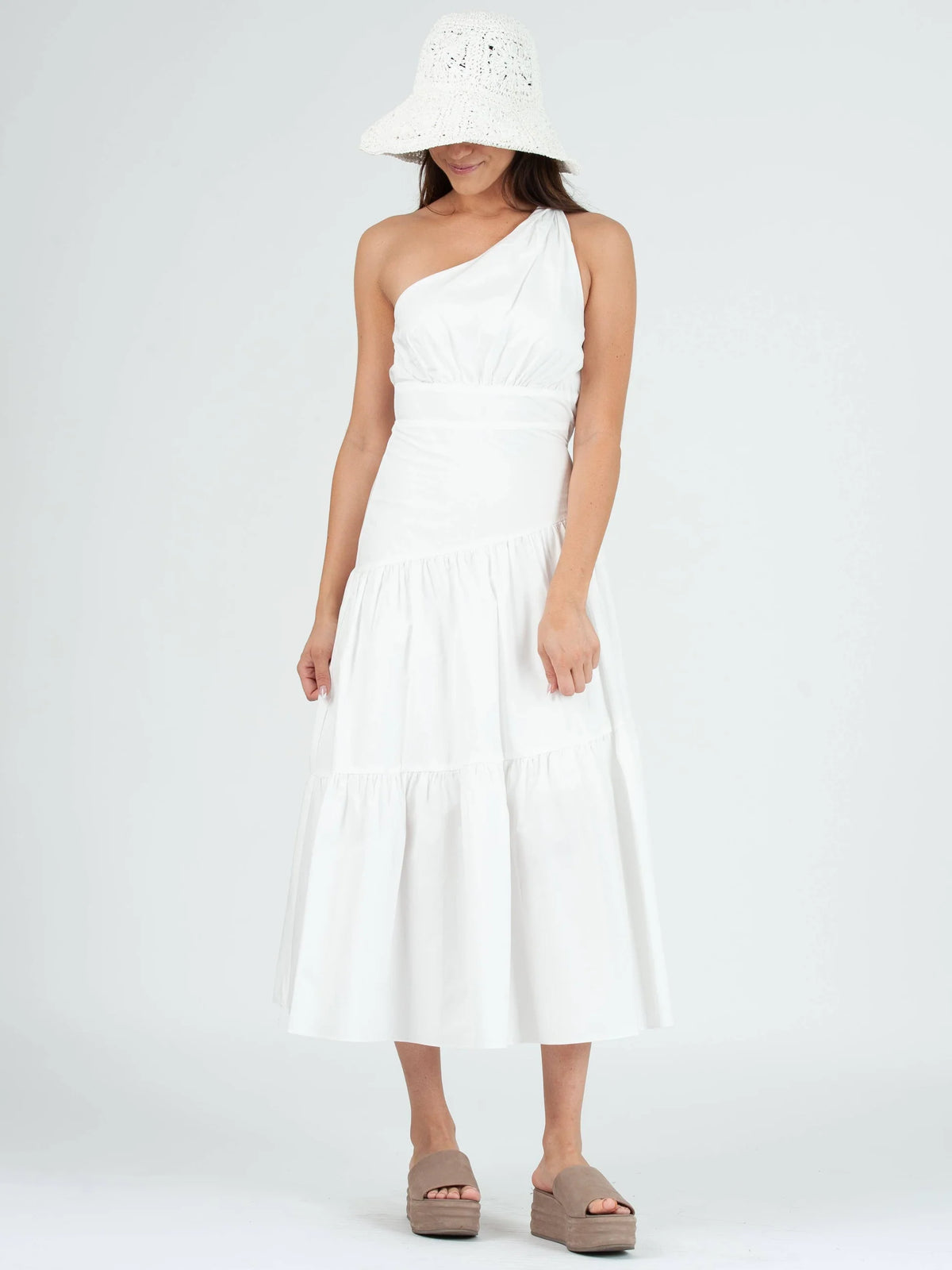 ALLIE ONE SHOULDER TIERED MAXI DRESS-WHITE