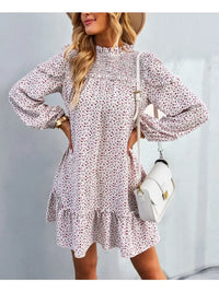 Ruffle Shirred Neck Floral Dress