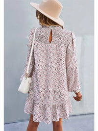 Ruffle Shirred Neck Floral Dress