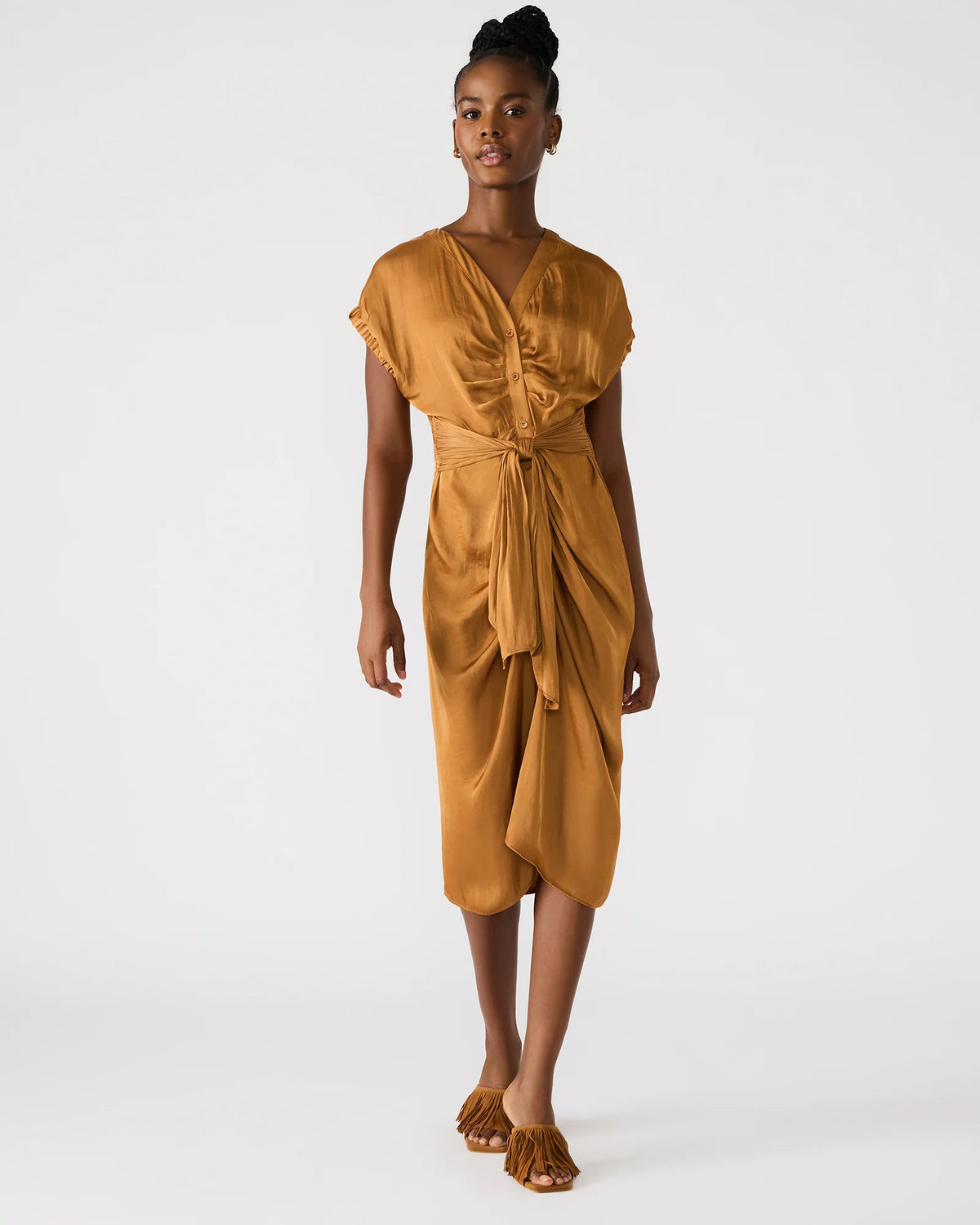 caramel silk dress Issa Caramel Slip Dress in Silk Satin